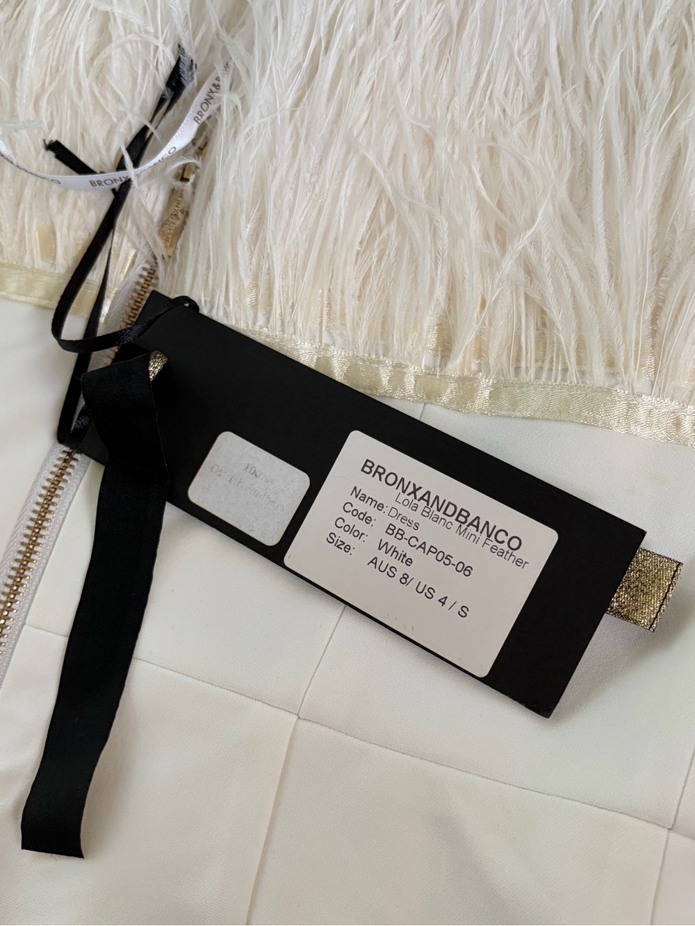 NEW! Bronx and Banco Lola Blanc Mini Feather Dress in White Size S - Picture 12 of 16